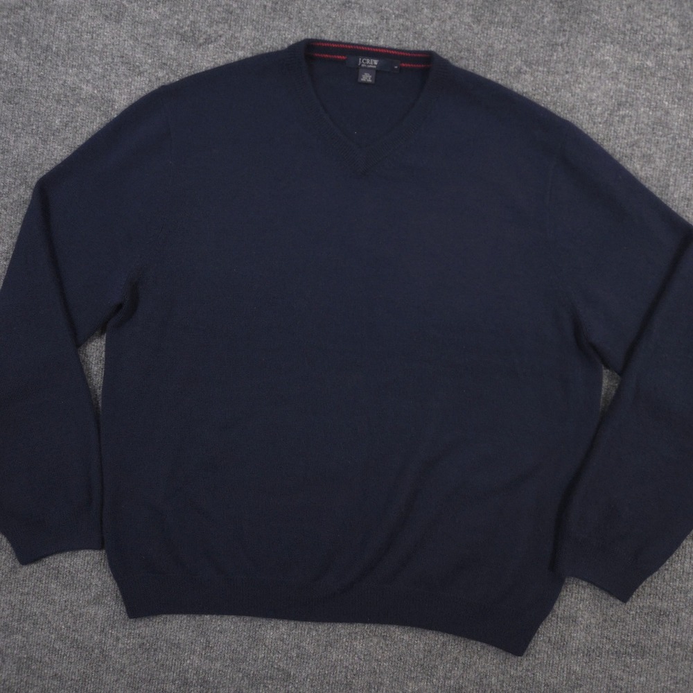 J Crew Cashmere Sweater Mens Large Navy Blue V Neck Long Sleeve Preppy Casual